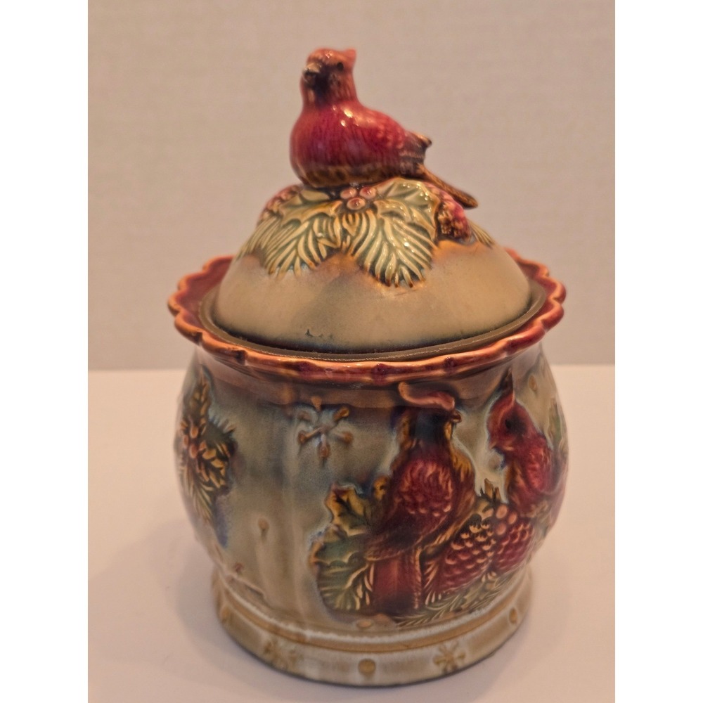 Vintage Tii Collections Ceramic Cardinal Rubber Seal Jar With Bird on Lid